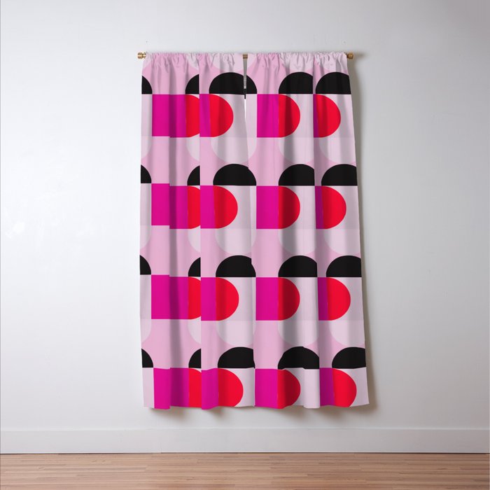 Mid Century Modern Pink Red Black Geometric Window Curtain Gallery Image 3
