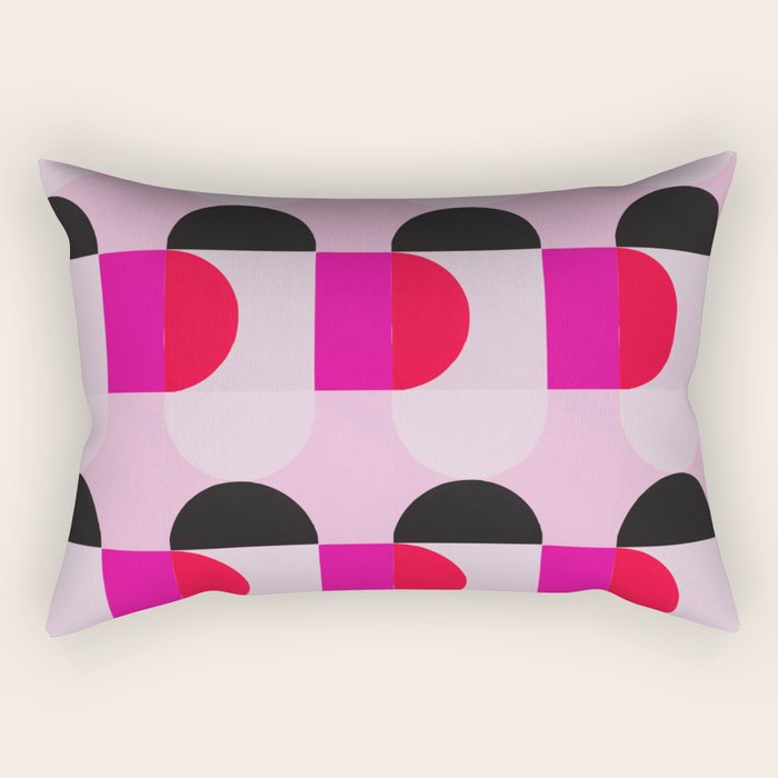 Mid Century Modern Pink Red Black Geometric Rectangular Pillow Gallery Image 2