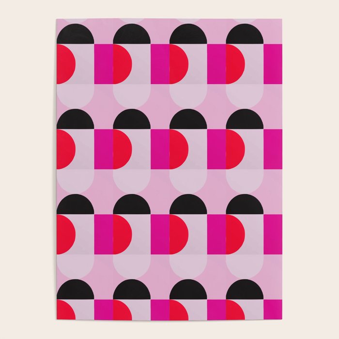Mid Century Modern Pink Red Black Geometric Poster Gallery Image 4