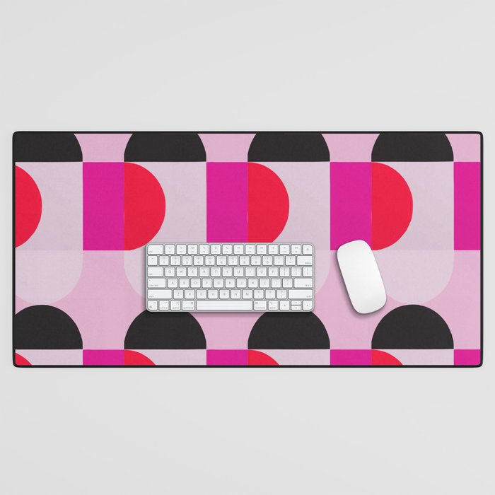 Mid Century Modern Pink Red Black Geometric Desk Mat Gallery Image 1