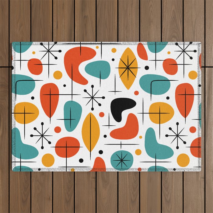 Retro Mid Century Modern Atomic Starburst Pattern Outdoor Rug Gallery Image 1