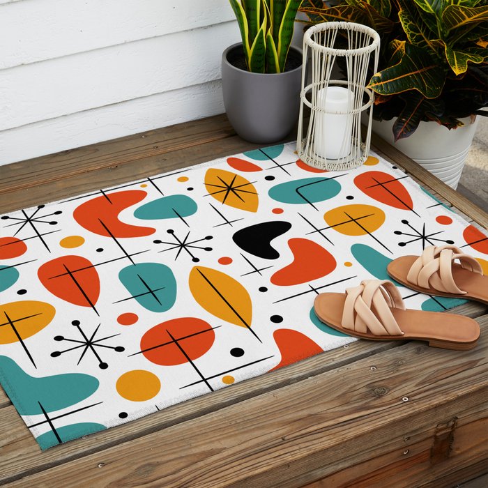 Retro Mid Century Modern Atomic Starburst Pattern Outdoor Rug Gallery Image 2