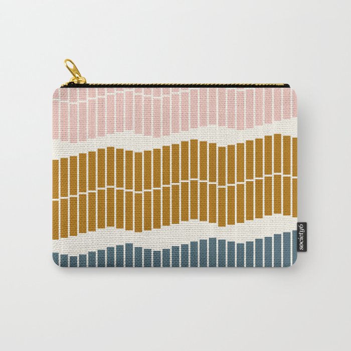 Minimalist Wavy Geometric Pattern in Pink, Gold, and Blue Carry All Pouch Gallery Image 1