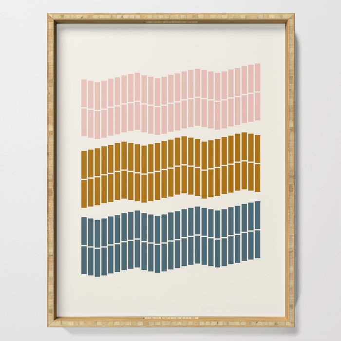 Minimalist Wavy Geometric Pattern in Pink, Gold, and Blue Serving Tray Gallery Image 1