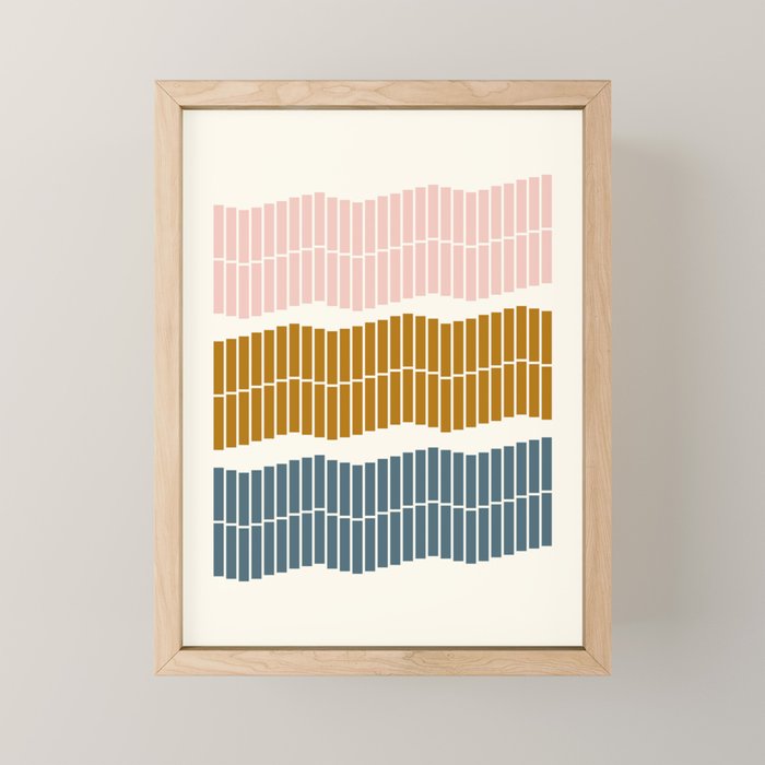 Minimalist Wavy Geometric Pattern in Pink, Gold, and Blue Mini Art Print Gallery Image 1