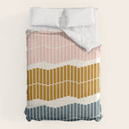 Minimalist Wavy Geometric Pattern in Pink, Gold, and Blue Duvet Cover Gallery Image 6
