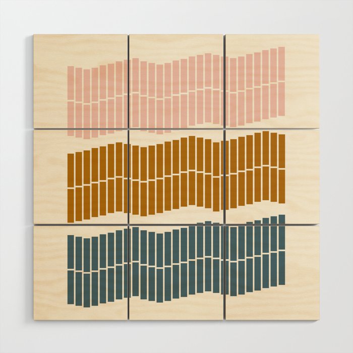Minimalist Wavy Geometric Pattern in Pink, Gold, and Blue Wood Wall Art Gallery Image 1