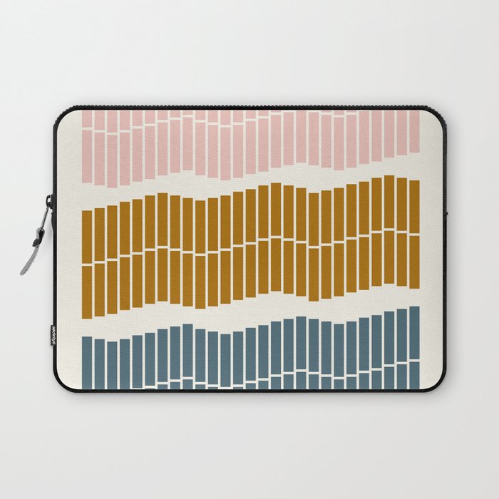 Minimalist Wavy Geometric Pattern in Pink, Gold, and Blue Laptop Sleeve Gallery Image 1