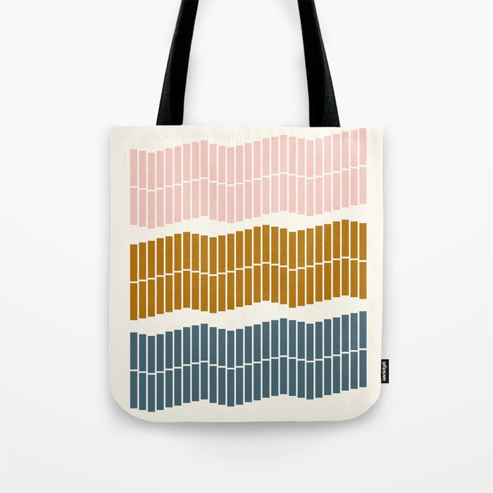 Minimalist Wavy Geometric Pattern in Pink, Gold, and Blue Tote Bag Gallery Image 1