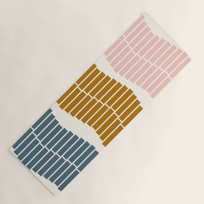 Minimalist Wavy Geometric Pattern in Pink, Gold, and Blue Yoga Mat Gallery Image 1