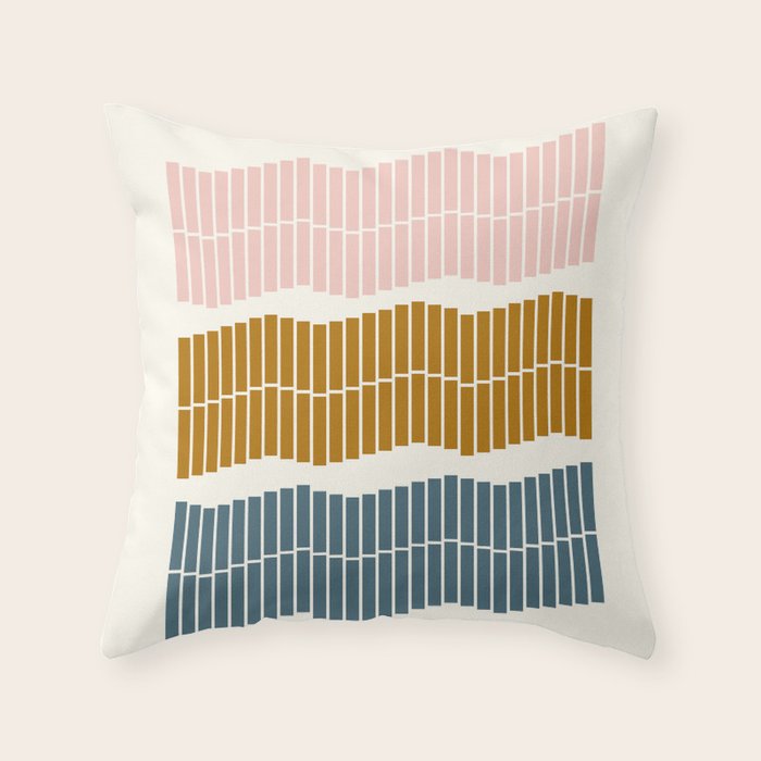 Minimalist Wavy Geometric Pattern in Pink, Gold, and Blue Throw Pillow Gallery Image 1