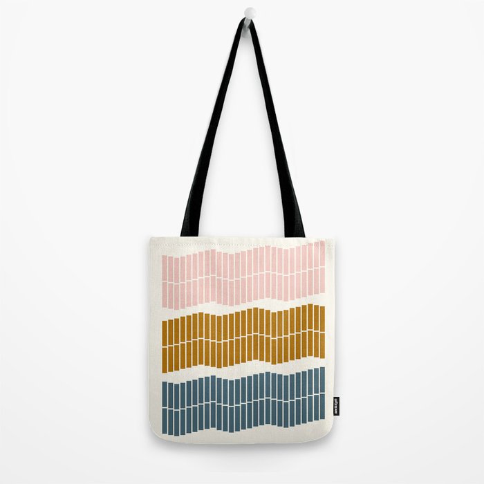 Minimalist Wavy Geometric Pattern in Pink, Gold, and Blue Tote Bag Gallery Image 2