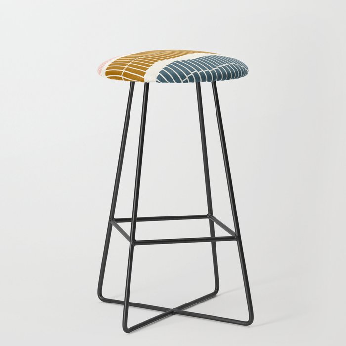 Minimalist Wavy Geometric Pattern in Pink, Gold, and Blue Stool Gallery Image 1