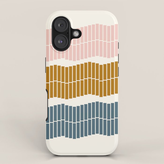 Minimalist Wavy Geometric Pattern in Pink, Gold, and Blue iPhone Case Gallery Image 1