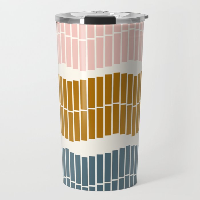 Minimalist Wavy Geometric Pattern in Pink, Gold, and Blue Travel Mug Gallery Image 1