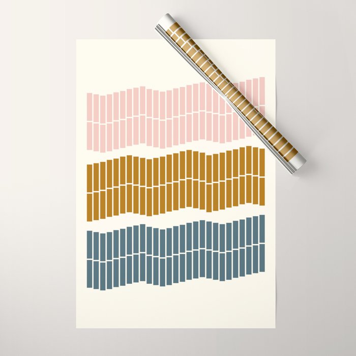Minimalist Wavy Geometric Pattern in Pink, Gold, and Blue Wrapping Paper Gallery Image 1