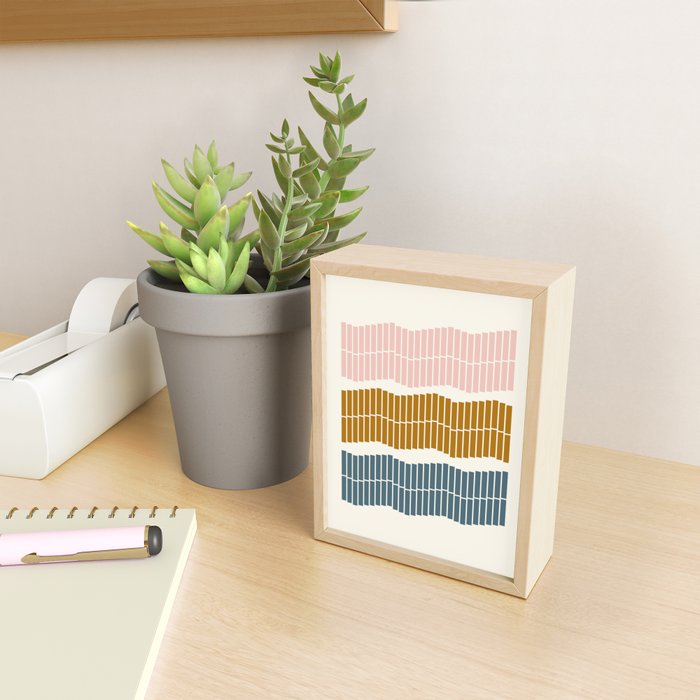 Minimalist Wavy Geometric Pattern in Pink, Gold, and Blue Mini Art Print Gallery Image 2