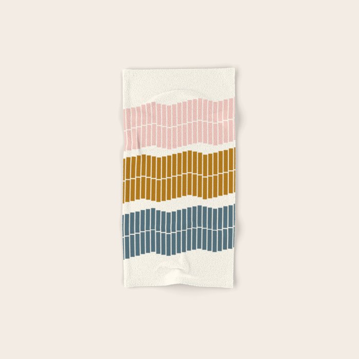 Minimalist Wavy Geometric Pattern in Pink, Gold, and Blue Bath Towel Gallery Image 1