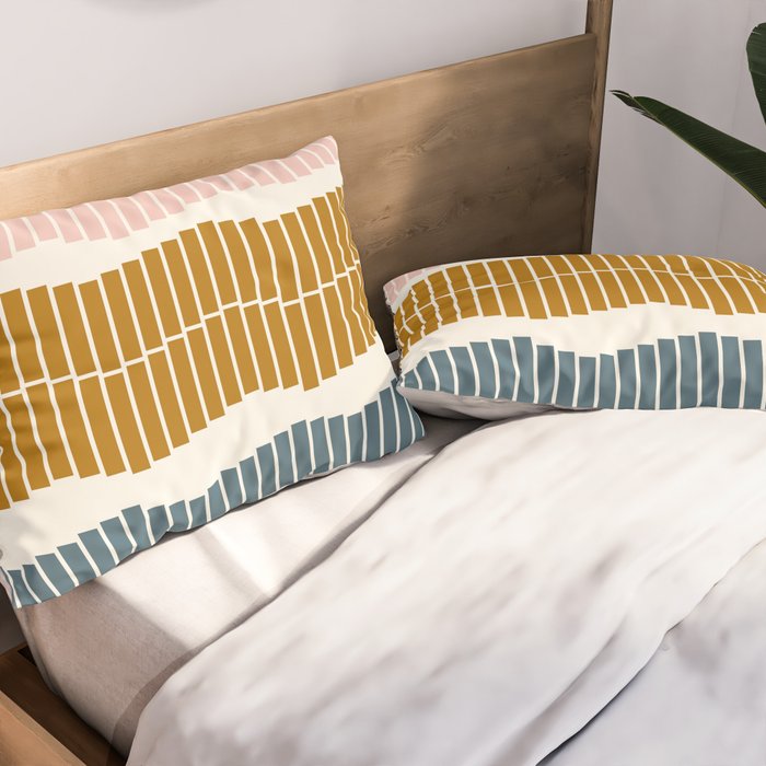 Minimalist Wavy Geometric Pattern in Pink, Gold, and Blue Pillow Sham Gallery Image 2