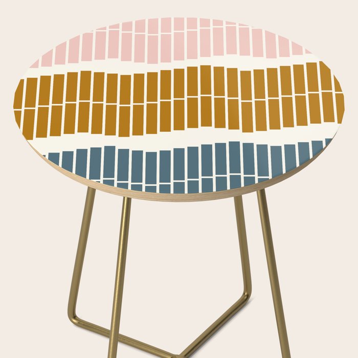 Minimalist Wavy Geometric Pattern in Pink, Gold, and Blue Side Table Gallery Image 2