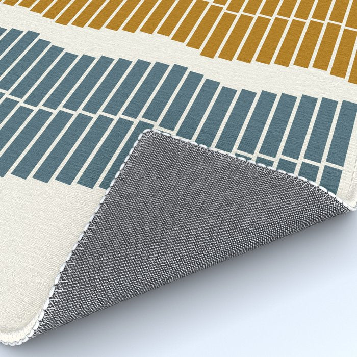 Minimalist Wavy Geometric Pattern in Pink, Gold, and Blue Rug Gallery Image 4