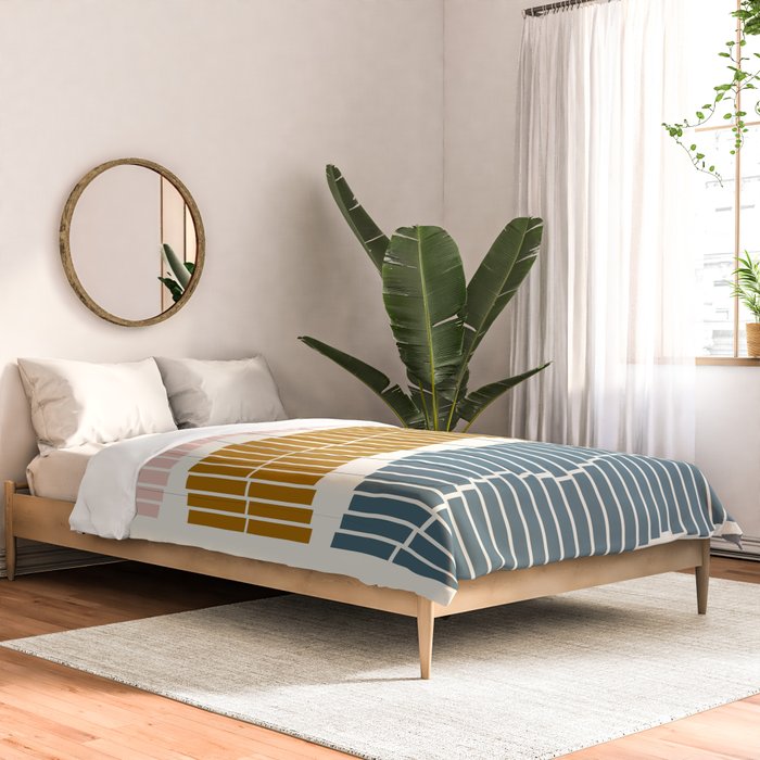 Minimalist Wavy Geometric Pattern in Pink, Gold, and Blue Comforter Gallery Image 2