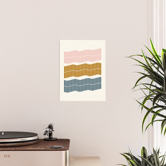 Minimalist Wavy Geometric Pattern in Pink, Gold, and Blue Poster Gallery Image 2
