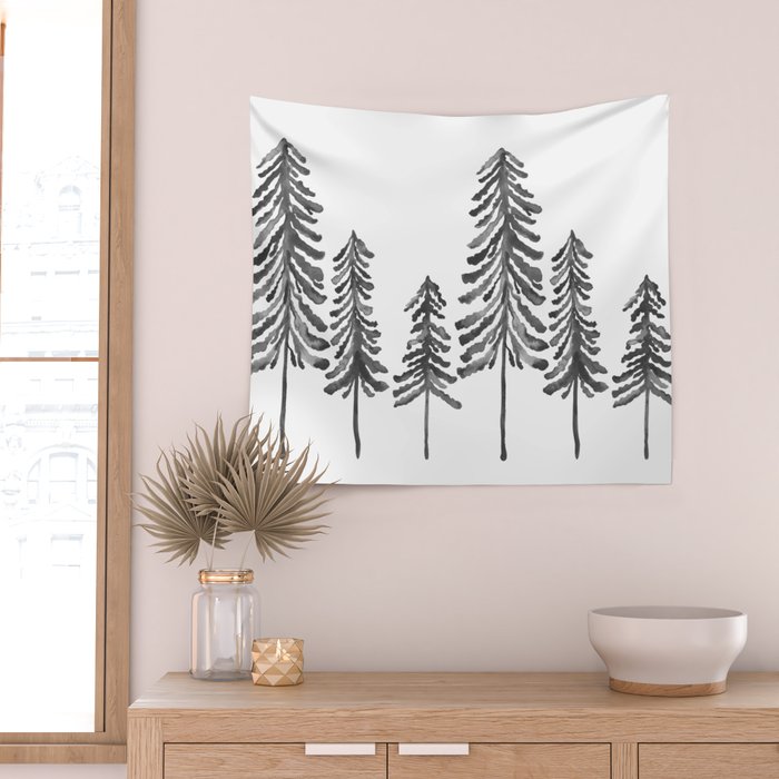 Pine Trees - Black Ink Wall Tapestry Gallery Image 2