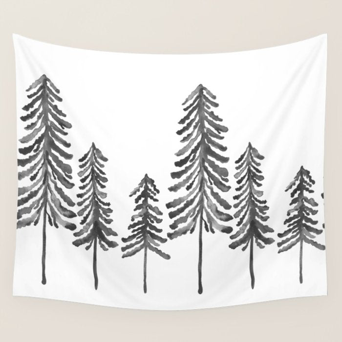 Pine Trees - Black Ink Wall Tapestry Gallery Image 4