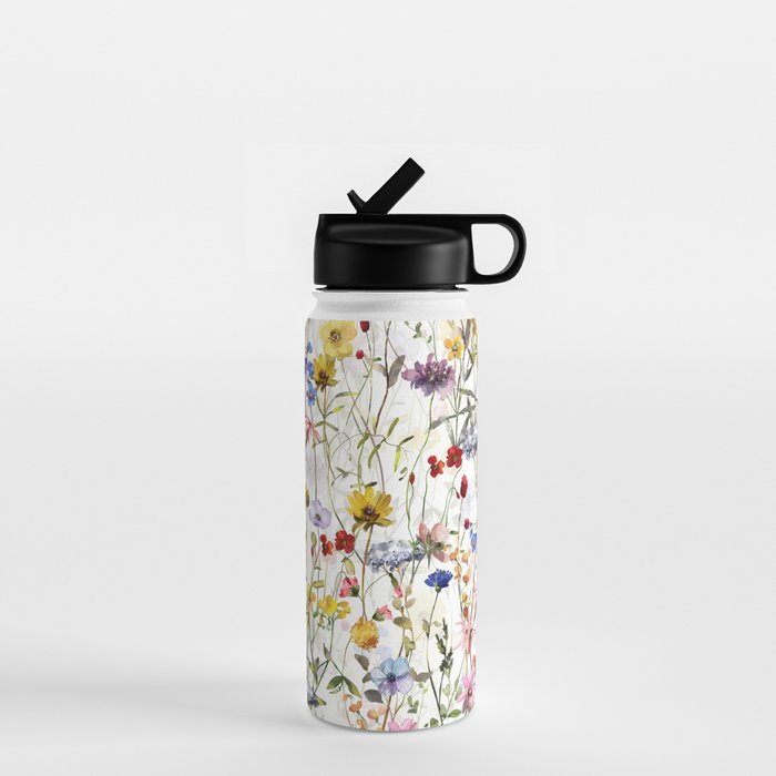 Scandinavian Colorful Midsummer Dried Wildflowers Watercolor Meadow  14 Water Bottle Gallery Image 1