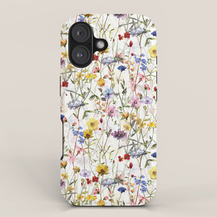Scandinavian Colorful Midsummer Dried Wildflowers Watercolor Meadow  14 iPhone Case