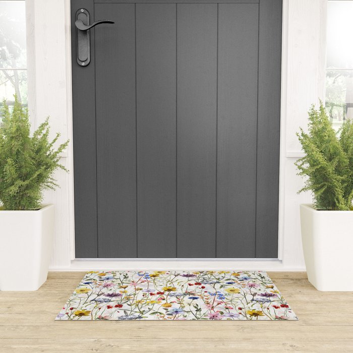 Scandinavian Colorful Midsummer Dried Wildflowers Watercolor Meadow  14 Welcome Mat Gallery Image 3