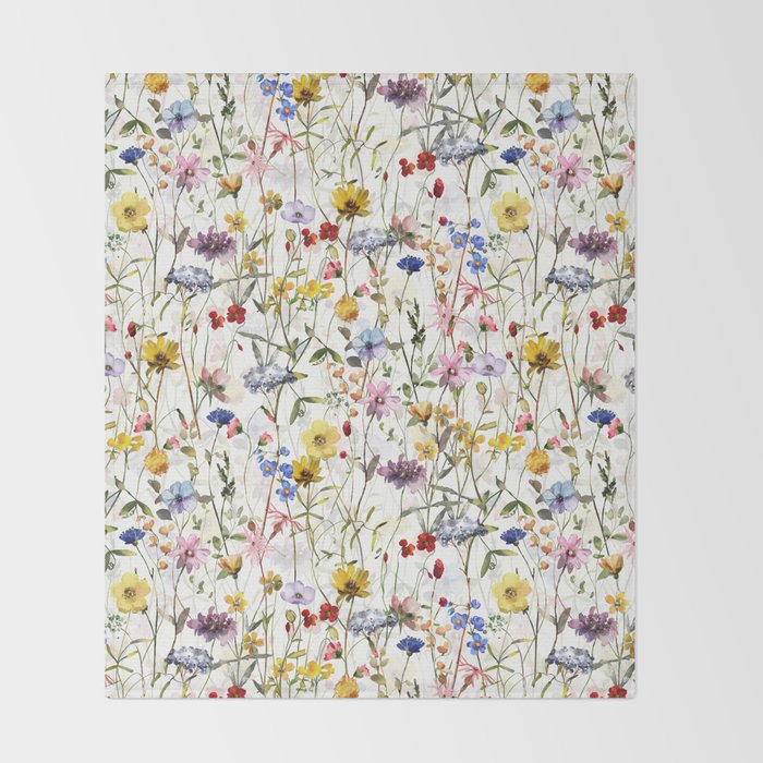 Scandinavian Colorful Midsummer Dried Wildflowers Watercolor Meadow  14 Throw Blanket Gallery Image 2