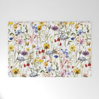 Scandinavian Colorful Midsummer Dried Wildflowers Watercolor Meadow  14 Welcome Mat Gallery Image 1
