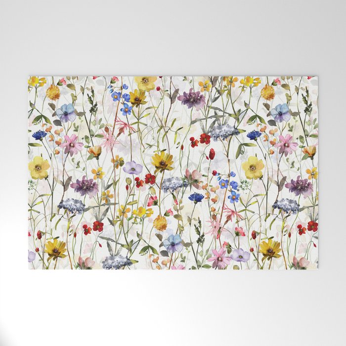Scandinavian Colorful Midsummer Dried Wildflowers Watercolor Meadow  14 Welcome Mat Gallery Image 1