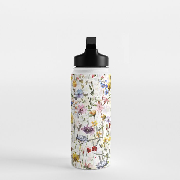 Scandinavian Colorful Midsummer Dried Wildflowers Watercolor Meadow  14 Water Bottle Gallery Image 3
