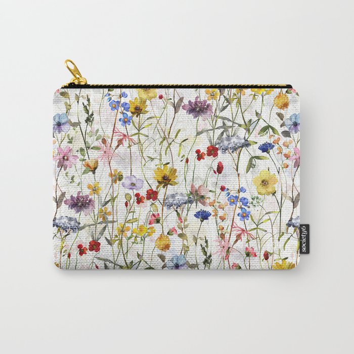Scandinavian Colorful Midsummer Dried Wildflowers Watercolor Meadow  14 Carry All Pouch Gallery Image 1