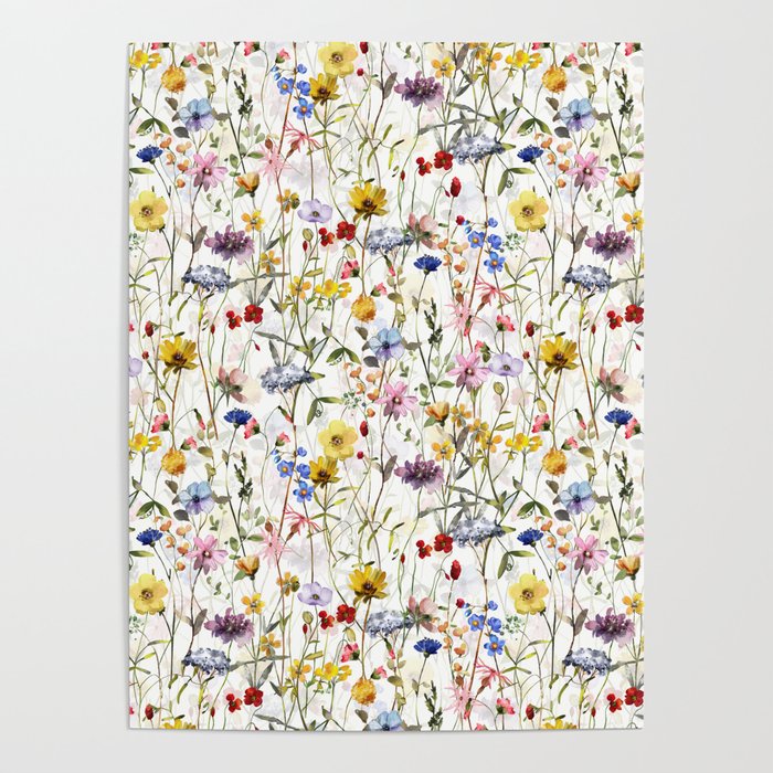 Scandinavian Colorful Midsummer Dried Wildflowers Watercolor Meadow  14 Poster Gallery Image 4