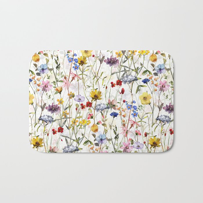 Scandinavian Colorful Midsummer Dried Wildflowers Watercolor Meadow  14 Bath Mat Gallery Image 1