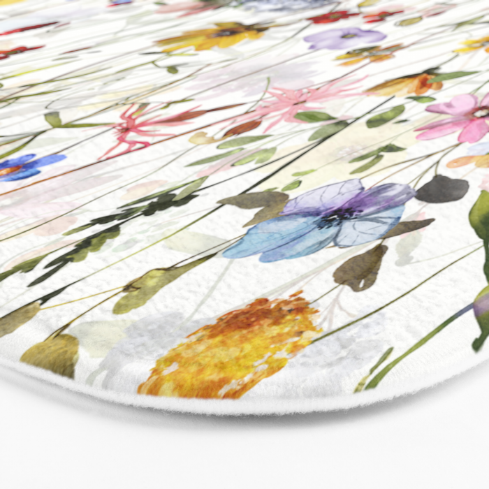 Scandinavian Colorful Midsummer Dried Wildflowers Watercolor Meadow  14 Bath Mat Gallery Image 3