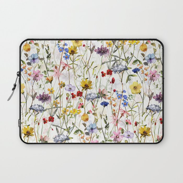 Scandinavian Colorful Midsummer Dried Wildflowers Watercolor Meadow  14 Laptop Sleeve Gallery Image 1