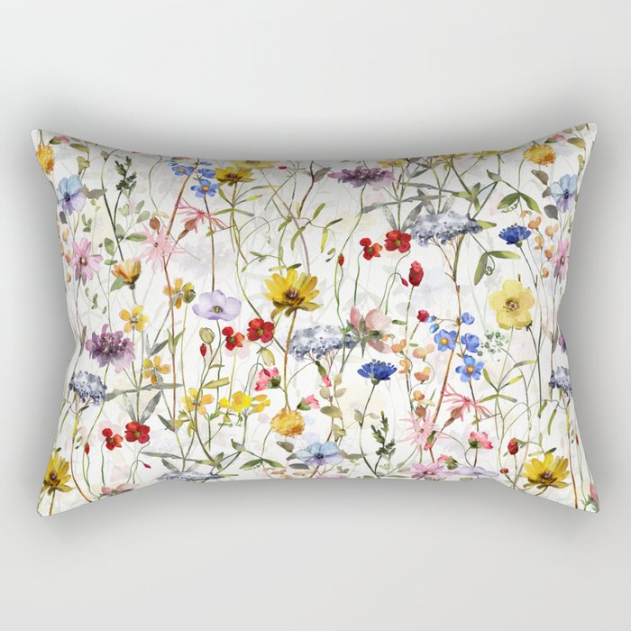 Scandinavian Colorful Midsummer Dried Wildflowers Watercolor Meadow  14 Rectangular Pillow Gallery Image 2
