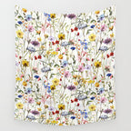 Scandinavian Colorful Midsummer Dried Wildflowers Watercolor Meadow  14 Wall Tapestry Gallery Image 4