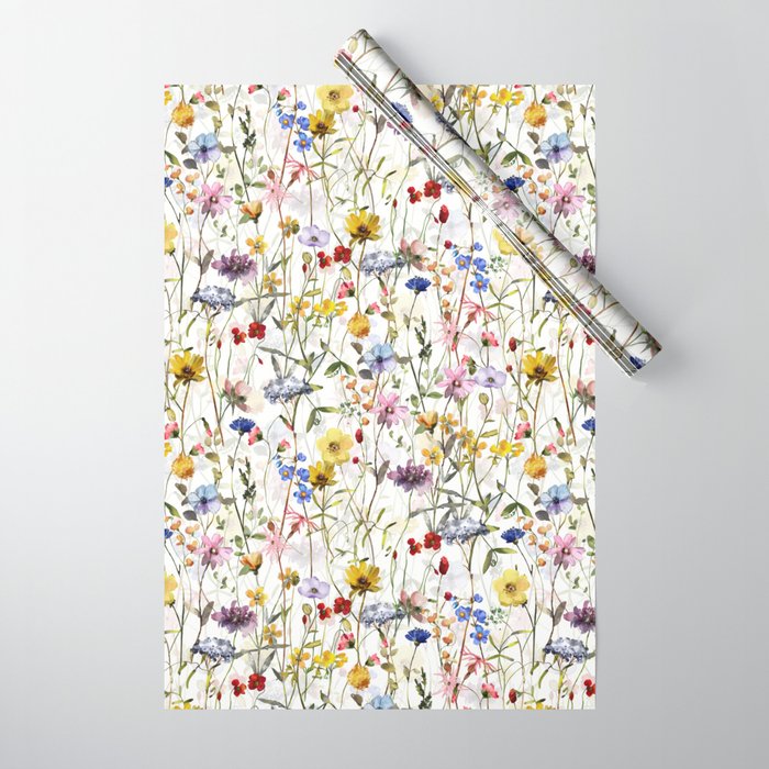 Scandinavian Colorful Midsummer Dried Wildflowers Watercolor Meadow  14 Wrapping Paper Gallery Image 1