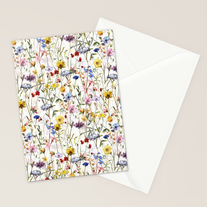 Scandinavian Colorful Midsummer Dried Wildflowers Watercolor Meadow  14 Stationery Card Gallery Image 2