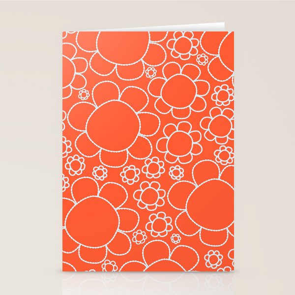 Cheerful Doodle Flowers Pattern in Orange and Ice Blue Stationery Card Gallery Image 2