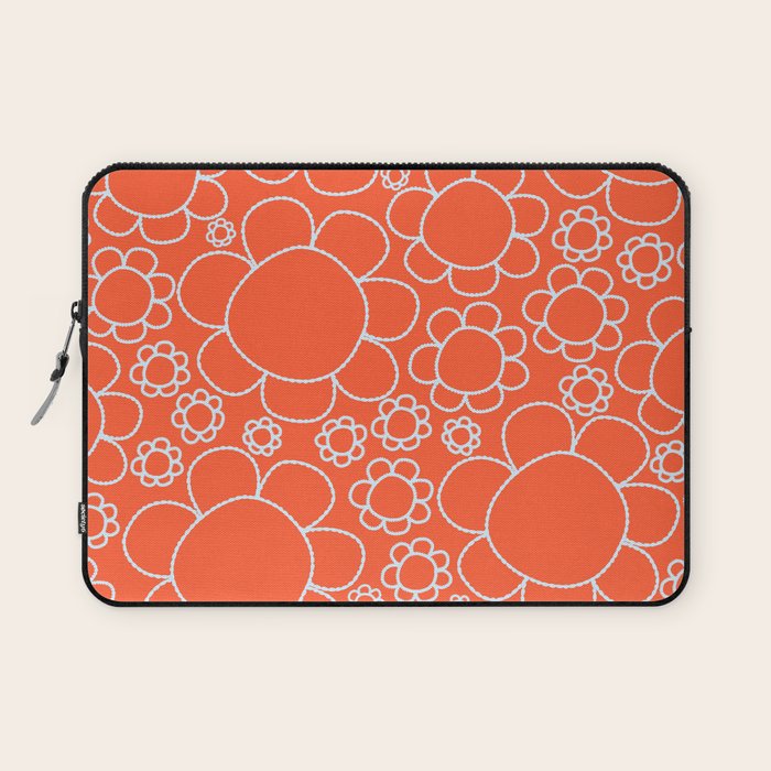 Cheerful Doodle Flowers Pattern in Orange and Ice Blue Laptop Sleeve Gallery Image 1