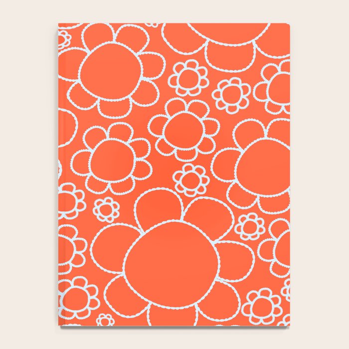 Cheerful Doodle Flowers Pattern in Orange and Ice Blue Notebook Gallery Image 4