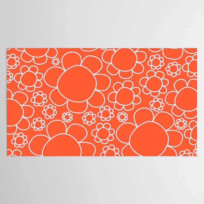 Cheerful Doodle Flowers Pattern in Orange and Ice Blue Tablecloth Gallery Image 2