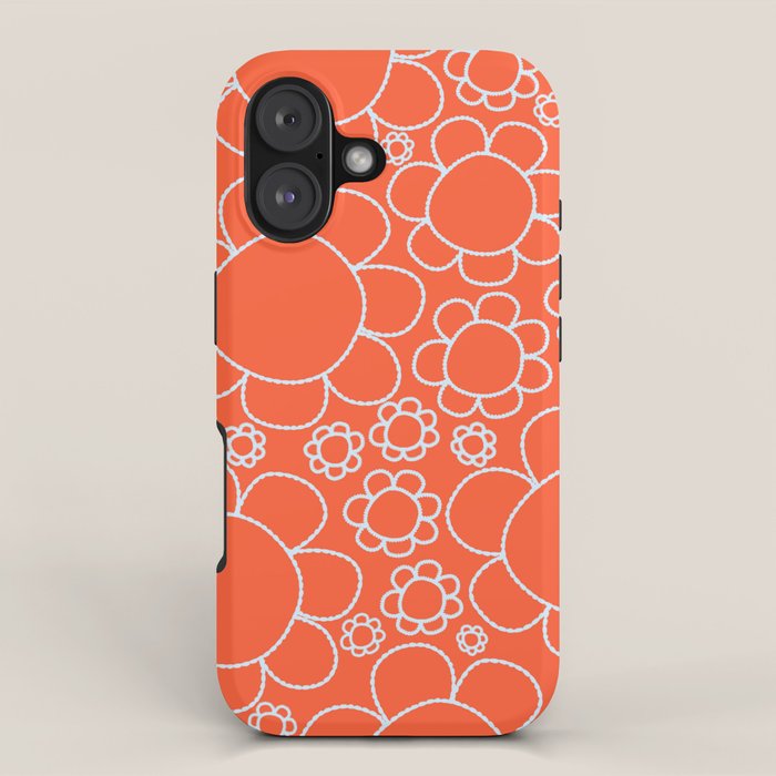 Cheerful Doodle Flowers Pattern in Orange and Ice Blue iPhone Case Gallery Image 1